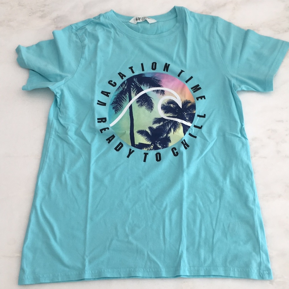 NWOT H&M Boys Turquoise S/S Graphic Tee-Size 10/12